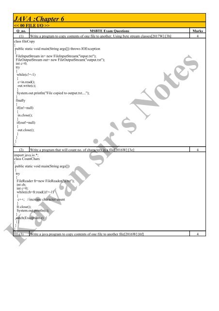 ExamPaper JAVA Chapter6 Only Programs with Answers