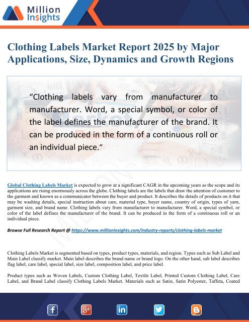 Clothing Labels Market Report 2025 by Major Applications, Size, Dynamics and Growth Regions