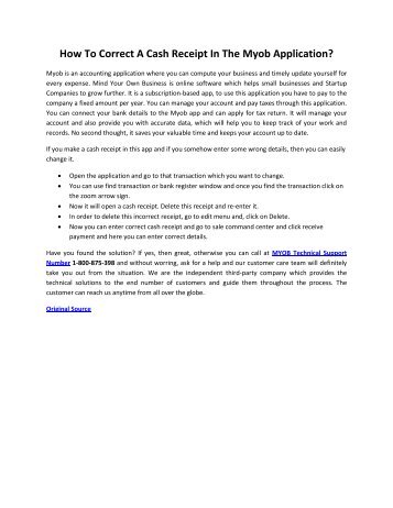 How to correct a cash receipt in Myob application