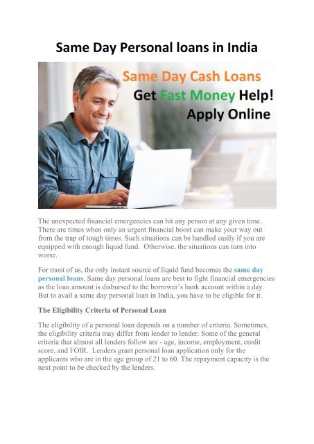 same day personal loans in india