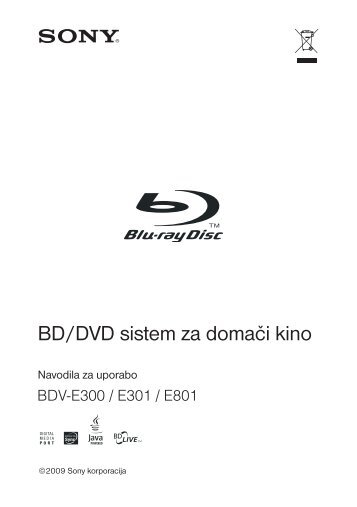Sony BDV-E800W - BDV-E800W Mode d'emploi SlovÃ©nien