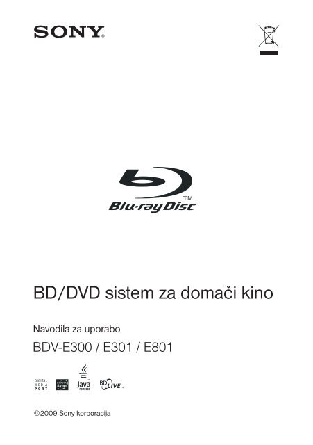 Sony BDV-E800W - BDV-E800W Mode d'emploi Slov&eacute;nien