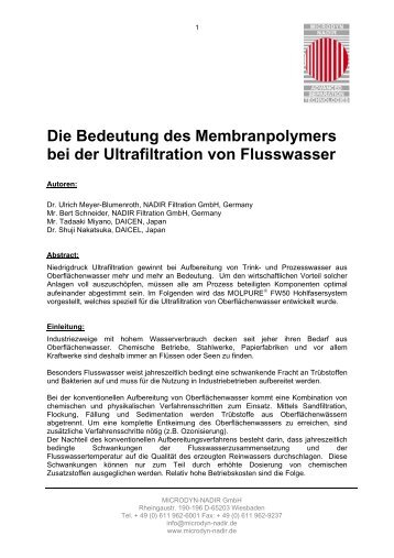 Die Bedeutung des Membranpolymers bei der Ultrafiltration von ...