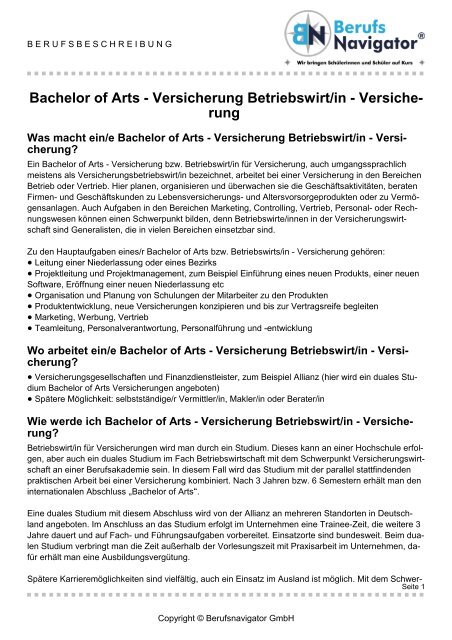Bachelor Of Arts Versicherung Betriebswirt In Versicherung Ukf Tv