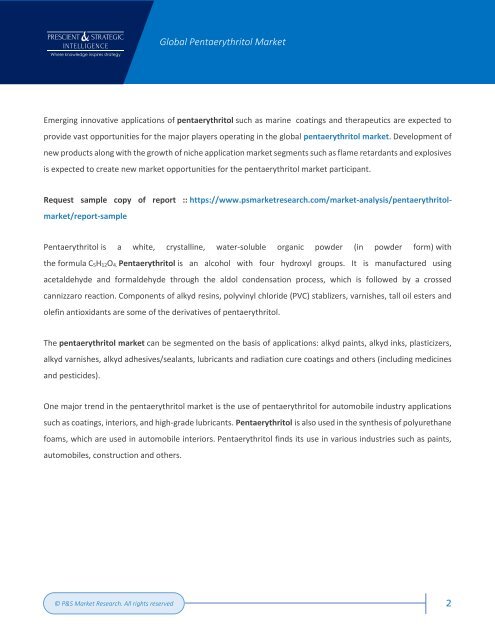 Pentaerythritol Market Scope and Size