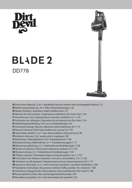 Dirt Devil BLADE 2 - Bedienungsanleitung f&amp;uuml;r kabellosen  Handstaubsauger BLADE 2 DD778-1