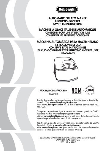Delonghi GM6000 - Notice d'utilisation - Autres langues - De'Longhi - GM6000 - Notice d'utilisation