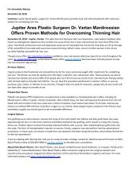 Jupiter Area Plastic Surgeon Dr. Vartan Mardirossian Offers Proven Methods for Overcoming Thinning Hair 