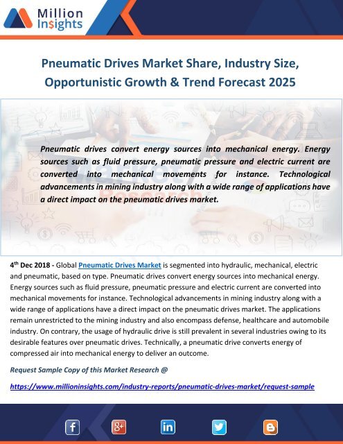 Pneumatic Drives Market Share, Industry Size, Opportunistic Growth &amp; Trend Forecast 2025