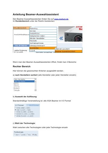 Anleitung Beamer-Auswahlassistent - Medium