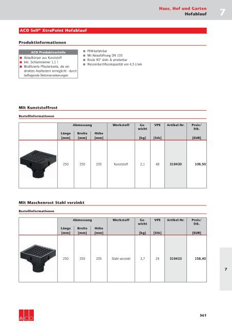ACO Österreich Bauelemente Preisliste 2019 Kapitel 7 Haus Hof Garten