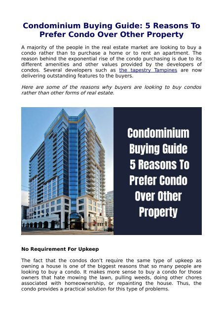 why do people buy condos