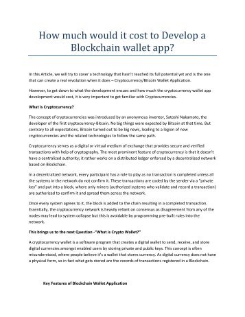 How much would it cost to Develop a Blockchain wallet app