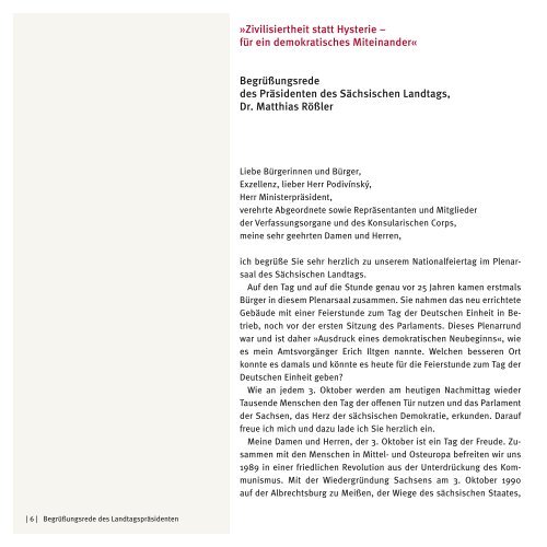 Festschrift zur Feierstunde zum Tag der Deutschen Einheit am 3. Oktober 2018 im Sächsischen Landtag