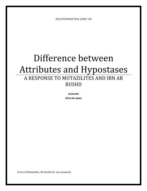 394871994-THE-DIFFERENCE-BETWEEN-CATHOLIC-HYPOSTASES-AND-SUNNITE-ATTRIBUTES-A-RESPONSE-TO-IBN-RUSHD-AND-MUTAZILITES