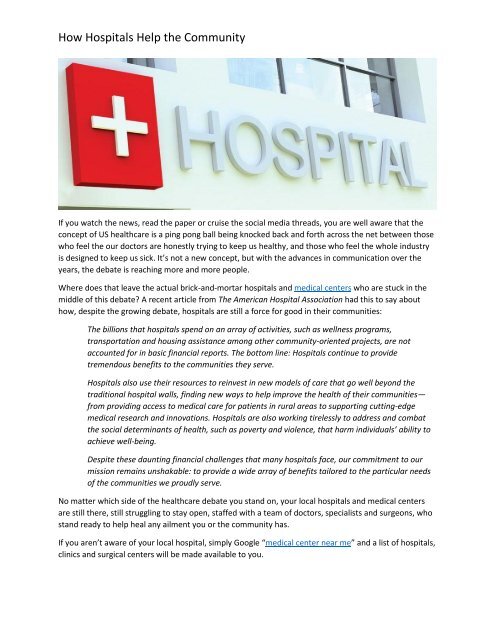 How Hospitals Help the Community