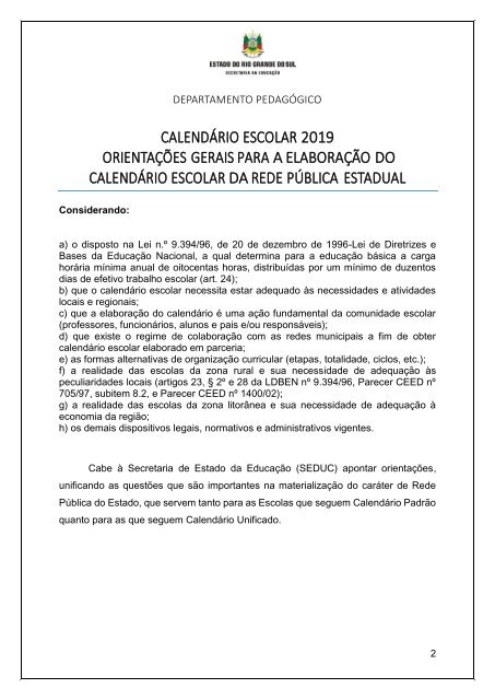 Orientações para CALENDÁRIO 2019 - Atual 