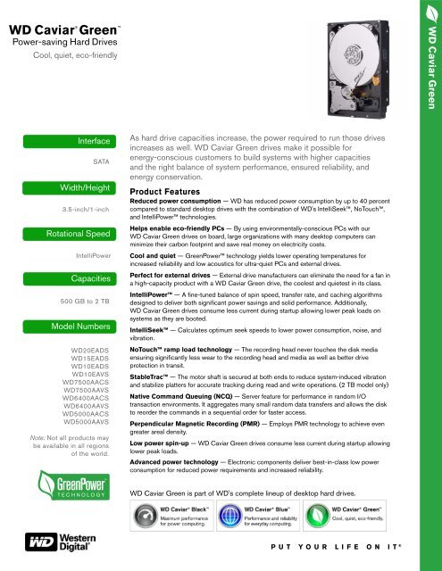 WD Caviar Green Series Disti Specification Sheet - Asbis