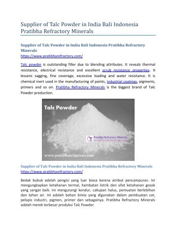 Supplier of Talc Powder in India Bali Pratibha Refractory Minerals