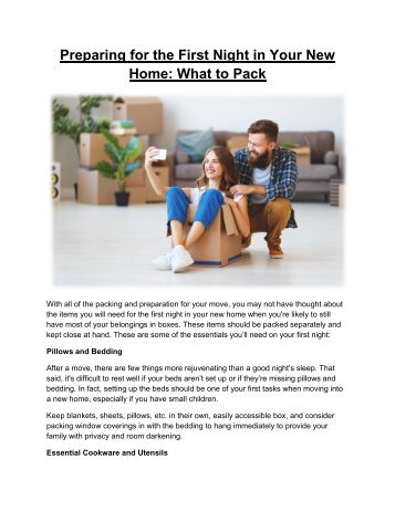 Preparing for the First Night in Your New Home: What to Pack