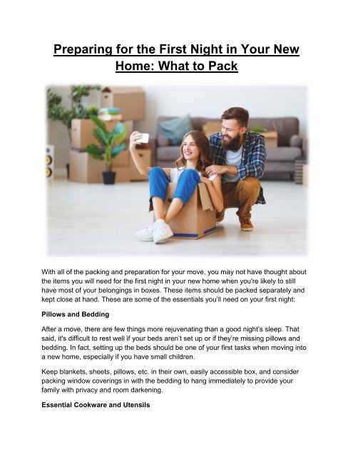 Preparing for the First Night in Your New Home: What to Pack