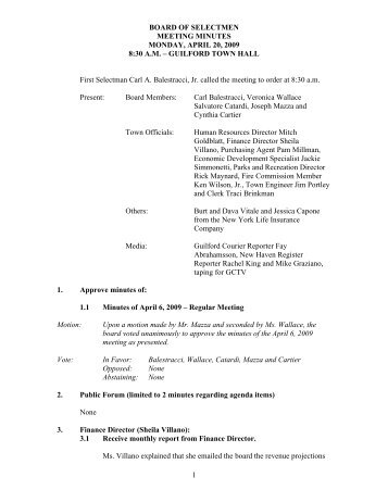 1 BOARD OF SELECTMEN MEETING MINUTES ... - Town of Guilford