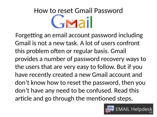 Reset Forgot Gmail Password