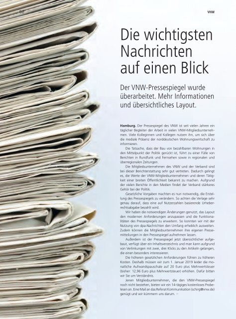 VNW-Magazin - Ausgabe 5/2018