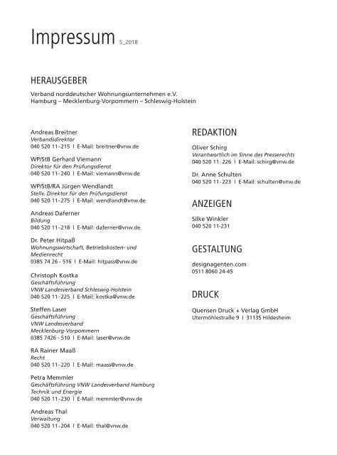 VNW-Magazin - Ausgabe 5/2018