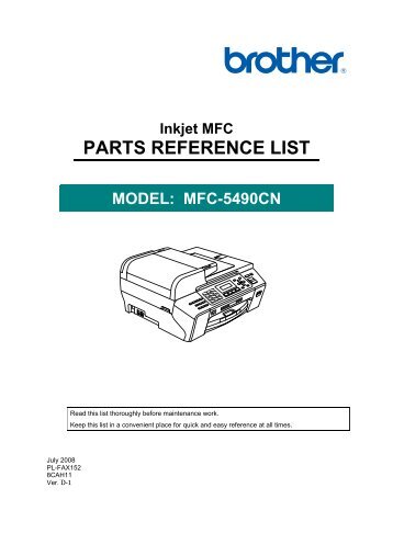 Inkjet MFC PARTS REFERENCE LIST MODEL - MK Electronic