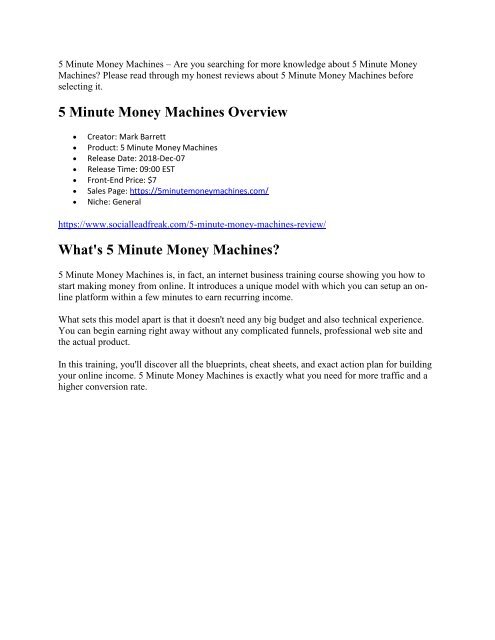 5 Minute Money Machines Review