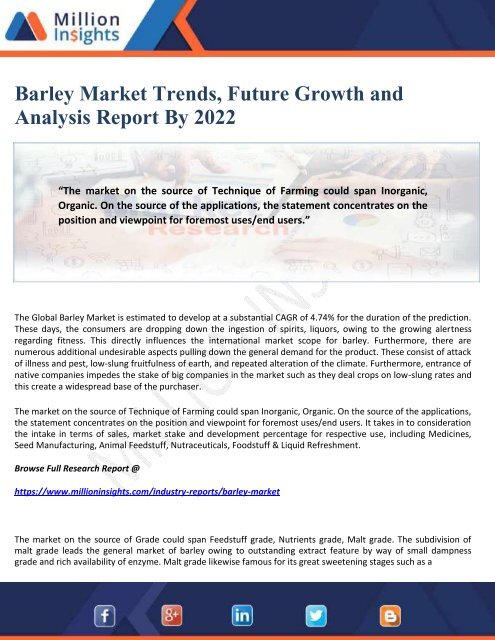 Barley Market Trends, Future Growth and Analysis Report By 2022