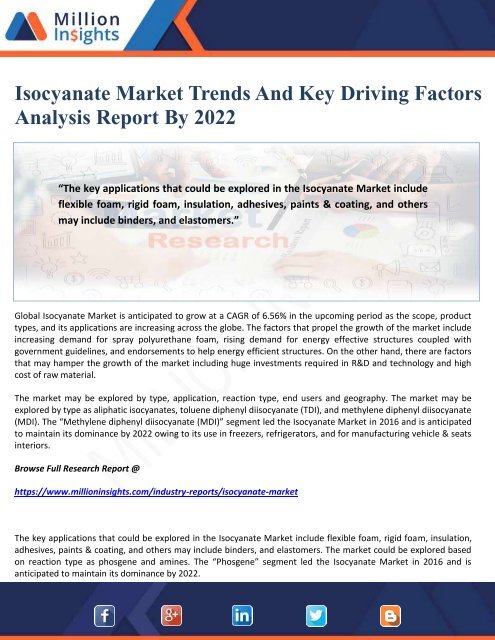 Isocyanate Market Trends And Key Driving Factors Analysis Report By 2022