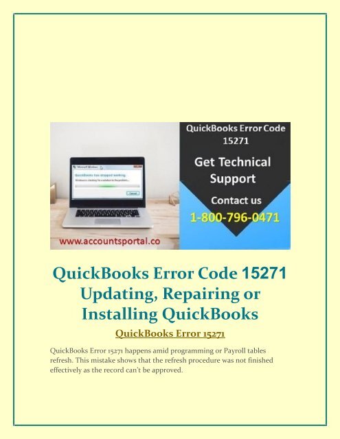 1-800-796-0471 QuickBooks Error Code 15271 Updating, Repairing or Installing QuickBooks