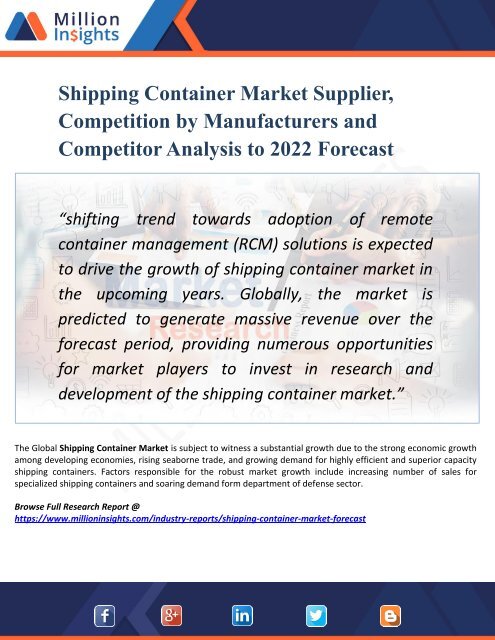 Shipping Container Market Supplier, Competition by Manufacturers and Competitor Analysis to 2022 Forecast