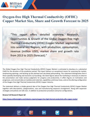 Oxygen-free High Thermal Conductivity (OFHC) Copper Market Size, Share and Growth Forecast to 2025