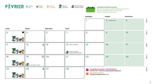 Calendrier Intradel 2019 des collectes de déchets du lundi