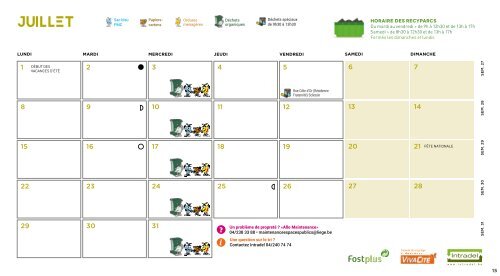 Calendrier Intradel 2019 des collectes de déchets du mercredi