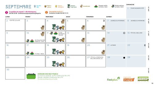 Calendrier Intradel 2019 des collectes de déchets du mercredi