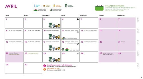 Calendrier Intradel 2019 des collectes de déchets du mercredi