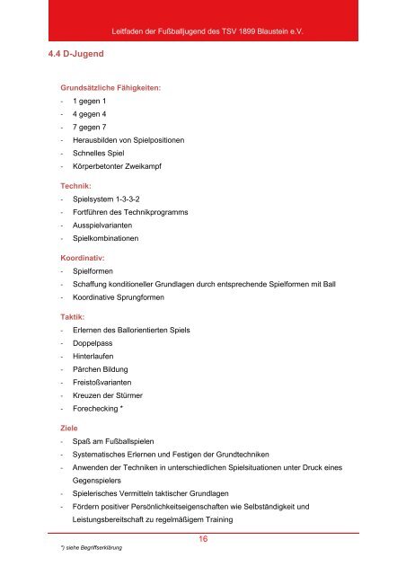 Leitfaden der Fussballjugend des TSV Blaustein