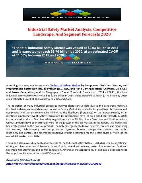 Industrial Safety Market Analysis, Competitive Landscape, And Segment Forecasts 2020