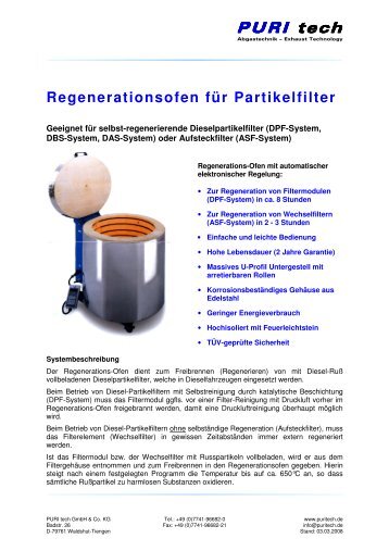 Regenerationsofen für Partikelfilter - PURItech GmbH & Co. KG