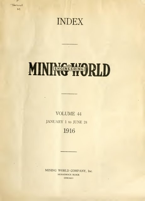 Mining and Engineering World 1916, Volume 44 Index