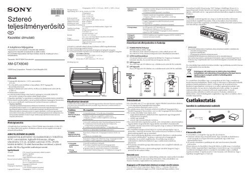 Sony XM-GTX6040 - XM-GTX6040 Consignes d&rsquo;utilisation Hongrois