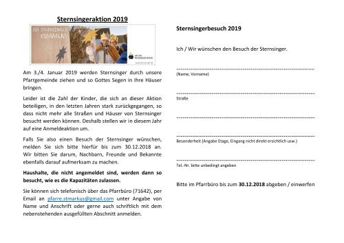 Sternsingeraktion 2019 Anmeldung Hausbesuch