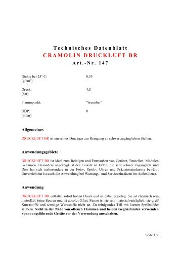 Technisches Datenblatt CRAMOLIN DRUCKLUFT BR Art.-Nr. 147