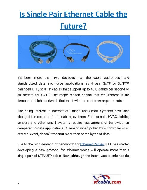 Is Single Pair Ethernet Cable the Future?