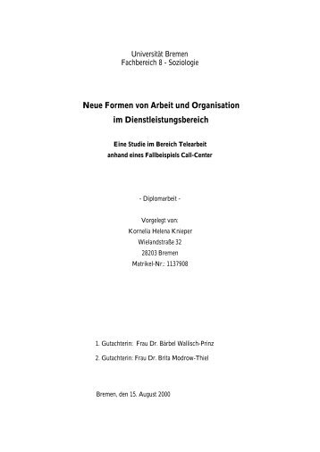Neue Formen von Arbeit und Organisation im Dienstleistungsbereich