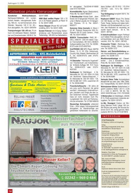 Stadt-Magazin Siegburg, Lohmar, Neunkirchen-Seelscheid - Dezember 2018